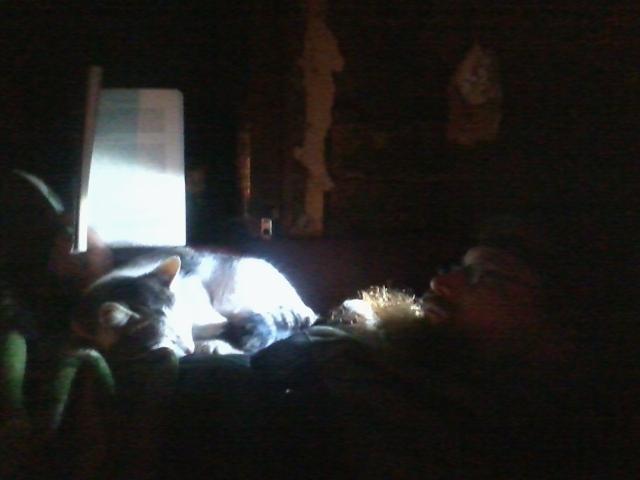 Reading with a led lamp.