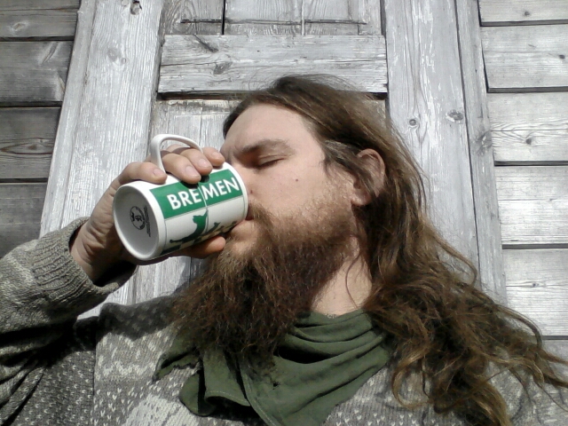 drinking coffee