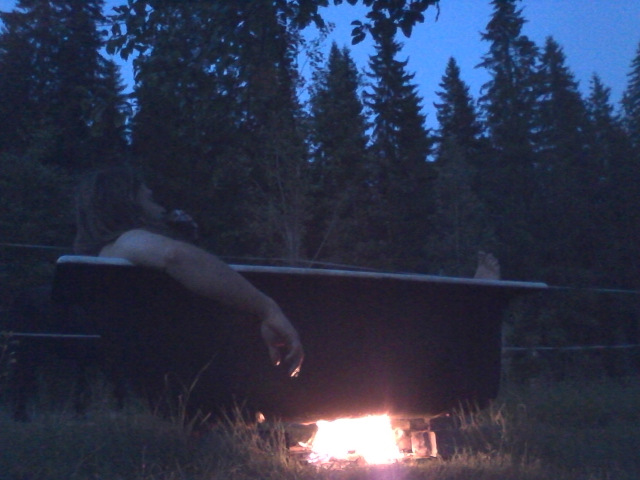 red wine in the garden bath
