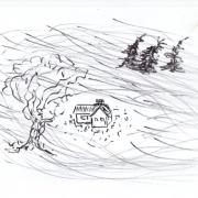 My house in the night. It is wind and rain outdoors.